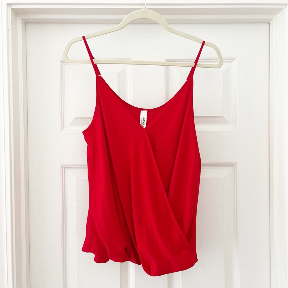mahina Red Sleeveless V-Neck Draped Camisole